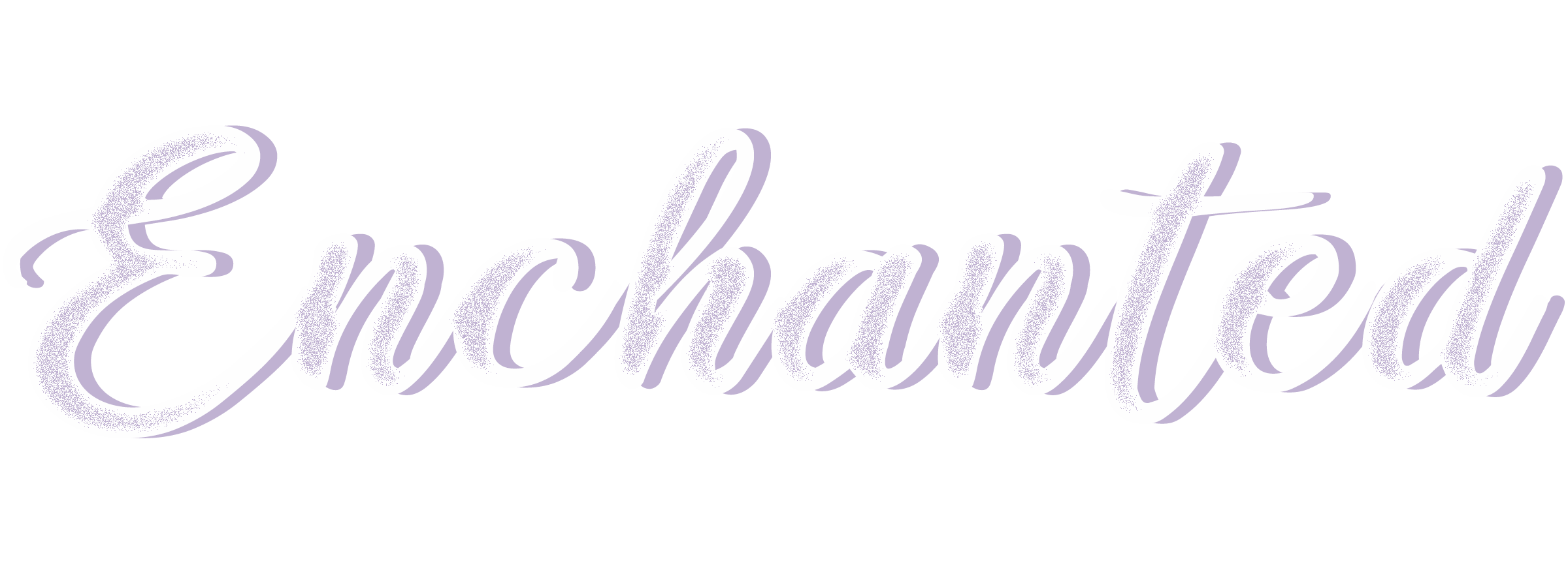 The word 'Enchanted' written in a decorative font on a light purple background