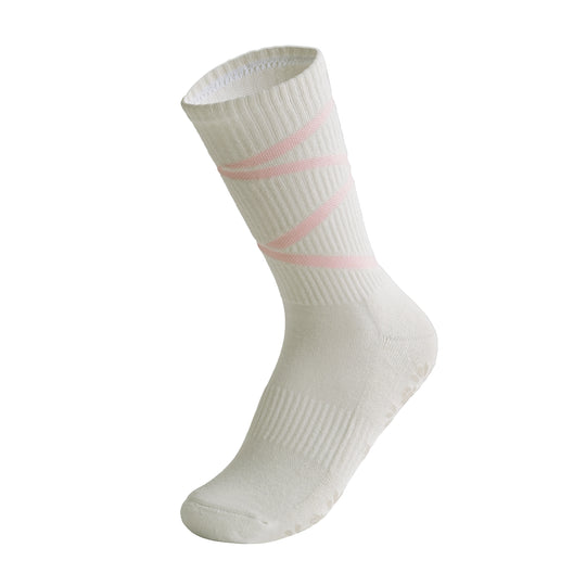 White sock with pink stripes on a white background