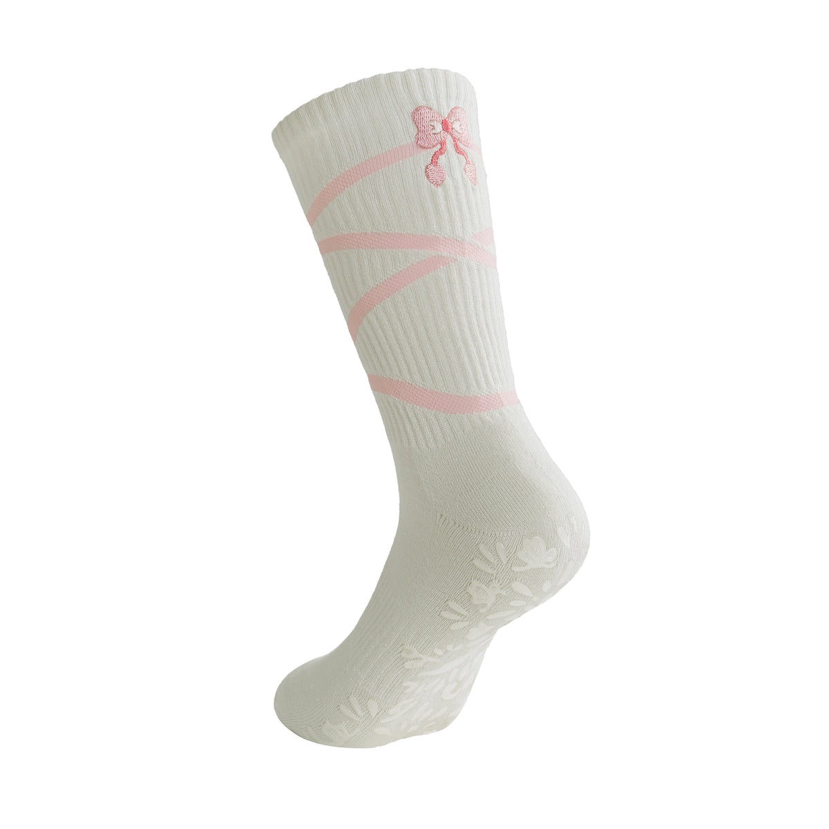 White sock with pink design on a white background